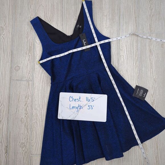 Brand New Lulu's Women's Large Blue Metallic Best Date Ever Mini Dress Sleeveles - Picture 11 of 11